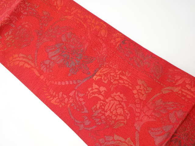 JAPANESE KIMONO / VINTAGE NAGOYA OBI / WOVEN FLOWER ARABESQUE